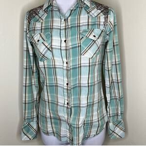 The Sherry Cervi Collection Western Shirt Small Womens Snap Plaid Embroidered